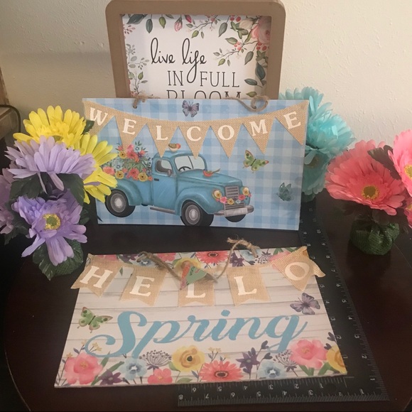 Spring MDF and Burlap Hanging Wall Sign Set - Picture 2 of 14